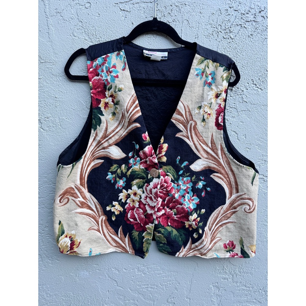 Diana Marco Vintage Womens Tapestry Floral Print Vest Cottagecore Layered - Picture 2 of 6